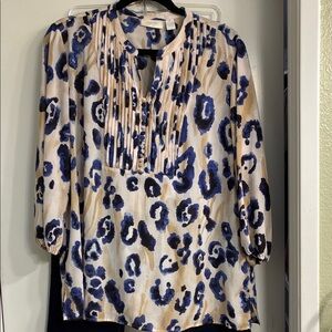 Chico's Blue and Cream Patterned Blouse